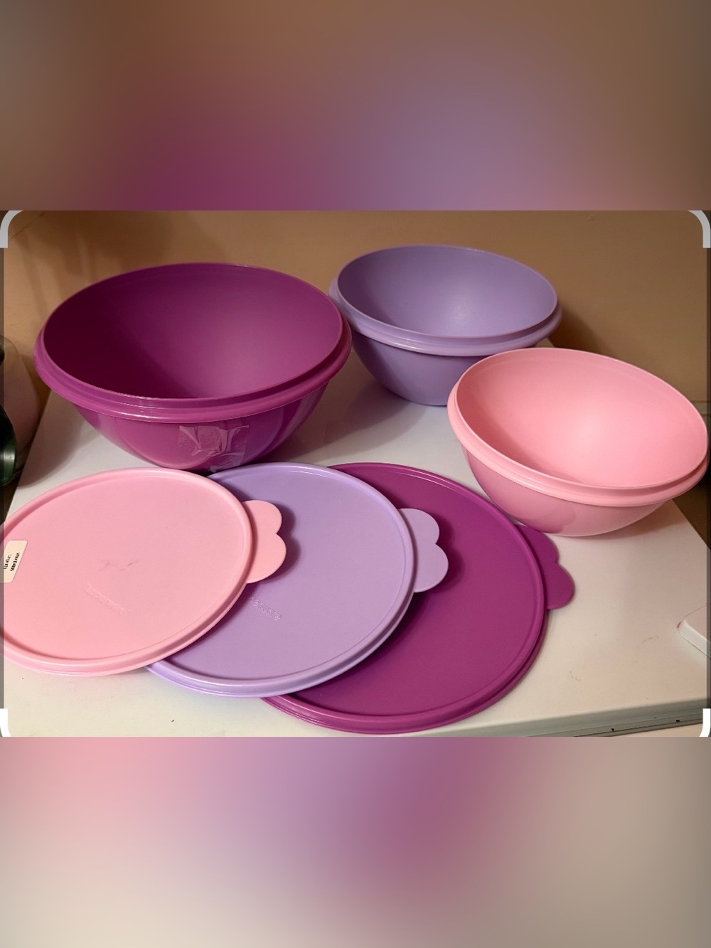 Assorted Pink & Purple Mixing Bowls with Lids